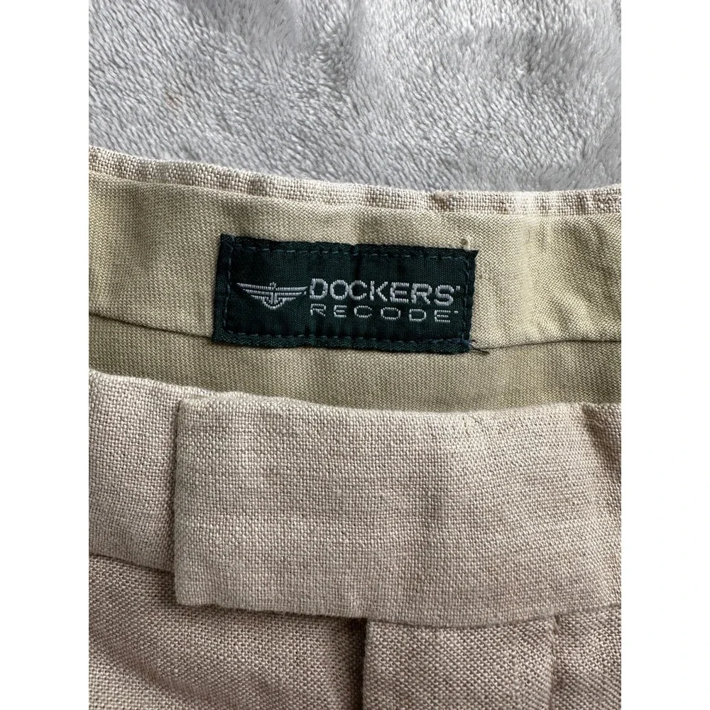 Vintage Y2K Dockers Recode Linen Pants Mens 36x32 Beige Cuffed Blend Trousers